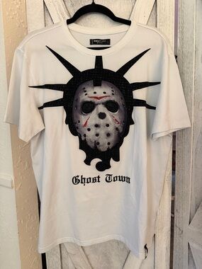 BIG SALE MENS ROKU STUDIO RHINESTONE GHOST TOWN TEE - White T-SHIRT. Size Large